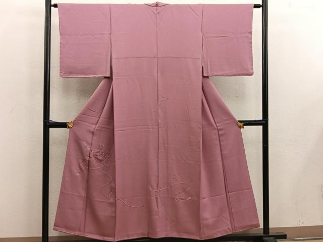 平和屋着物■無地絵羽訪問着　駒刺繍　陶器花文　蘇芳香色　正絹　逸品　BAAX1409mz