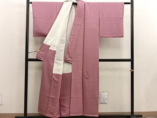 平和屋着物■無地絵羽訪問着　駒刺繍　陶器花文　蘇芳香色　正絹　逸品　BAAX1409mz