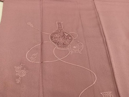 平和屋着物■無地絵羽訪問着　駒刺繍　陶器花文　蘇芳香色　正絹　逸品　BAAX1409mz