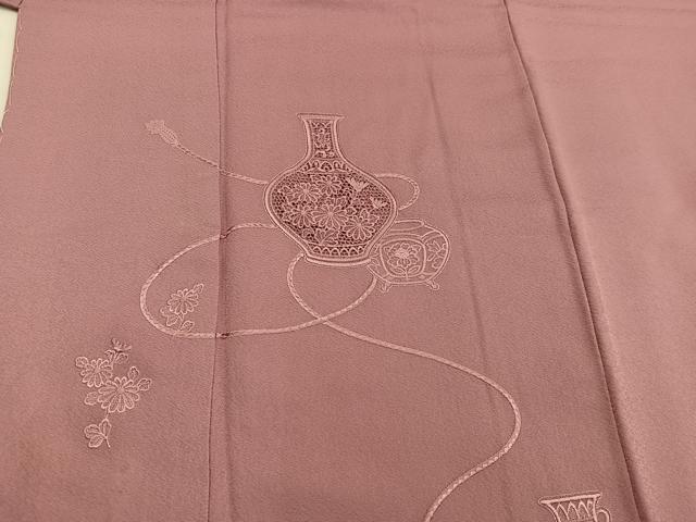 平和屋着物■無地絵羽訪問着　駒刺繍　陶器花文　蘇芳香色　正絹　逸品　BAAX1409mz