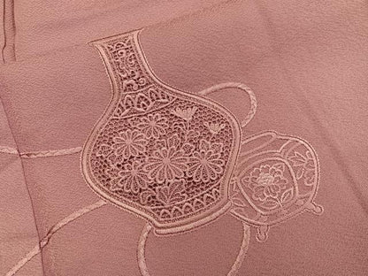 平和屋着物■無地絵羽訪問着　駒刺繍　陶器花文　蘇芳香色　正絹　逸品　BAAX1409mz