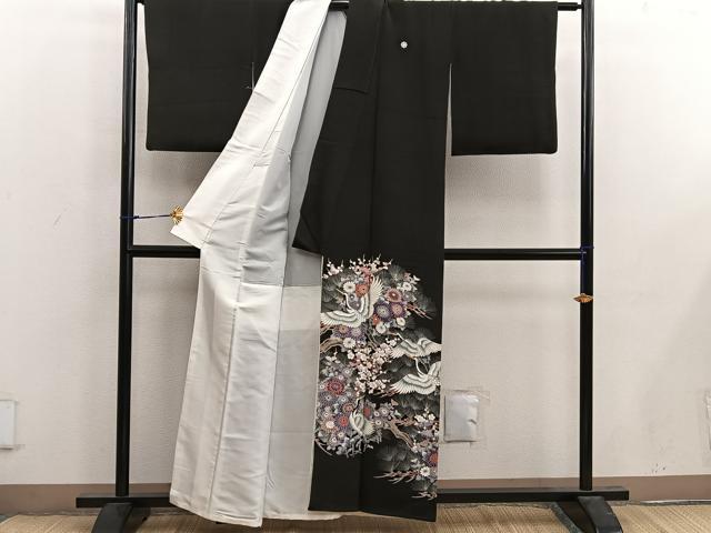 平和屋着物■豪華黒留袖　刺繍　飛鶴花文　正絹　逸品　BAAX1414mz