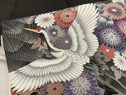 平和屋着物■豪華黒留袖　刺繍　飛鶴花文　正絹　逸品　BAAX1414mz