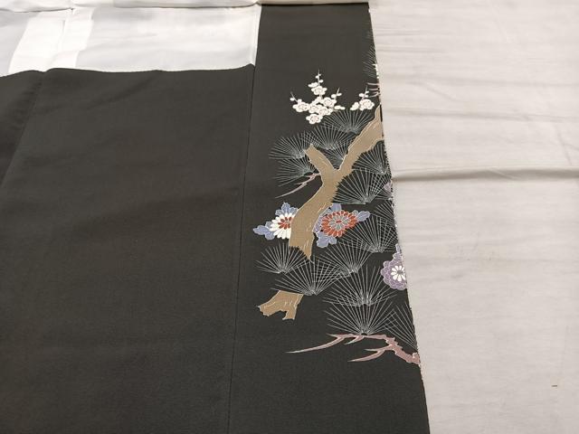 平和屋着物■豪華黒留袖　刺繍　飛鶴花文　正絹　逸品　BAAX1414mz