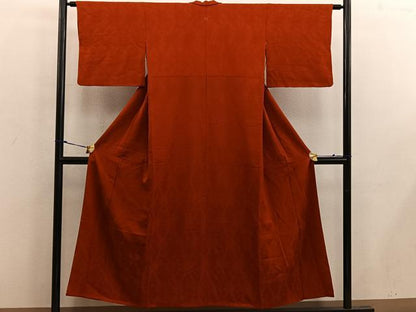 平和屋着物■上質な色無地　幾何学地紋　赤茶色　正絹　逸品　BAAX1417mz