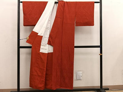 平和屋着物■上質な色無地　幾何学地紋　赤茶色　正絹　逸品　BAAX1417mz