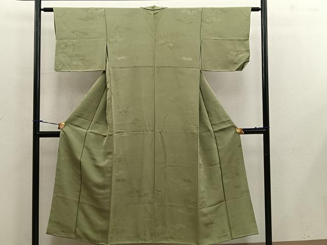 平和屋着物□上質な色無地 草花地紋 根岸色 正絹 逸品 BAAX1422mz
