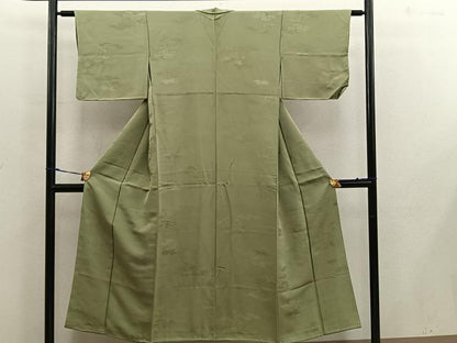 平和屋着物■上質な色無地 草花地紋 根岸色 正絹 逸品 BAAX1422mz
