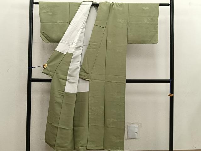 平和屋着物■上質な色無地 草花地紋 根岸色 正絹 逸品 BAAX1422mz