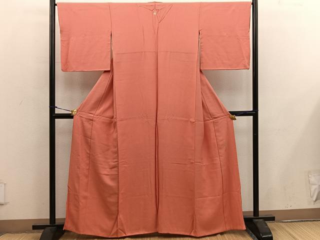 平和屋着物□本草木染作家 圓啓 色無地 菊花地紋 鉛丹色