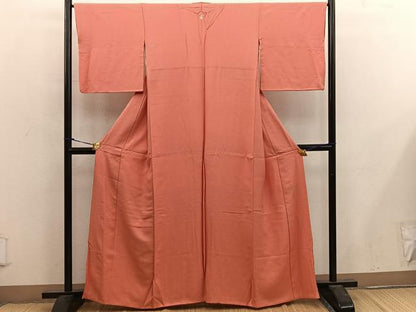 平和屋着物■本草木染作家 圓啓 色無地 菊花地紋 鉛丹色 正絹 逸品 BAAX1429mz