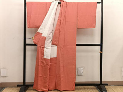 平和屋着物■本草木染作家 圓啓 色無地 菊花地紋 鉛丹色 正絹 逸品 BAAX1429mz