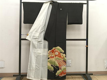 平和屋着物■豪華黒留袖　渡橋菊花文　金彩　正絹　逸品　BAAX1431mz
