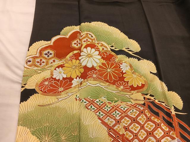 平和屋着物■豪華黒留袖　渡橋菊花文　金彩　正絹　逸品　BAAX1431mz