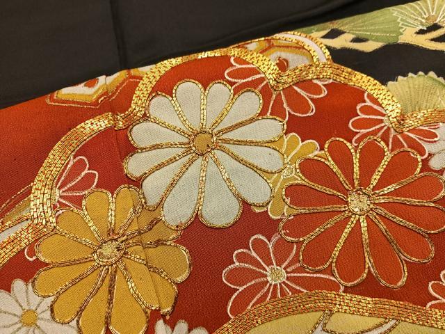 平和屋着物■豪華黒留袖　渡橋菊花文　金彩　正絹　逸品　BAAX1431mz