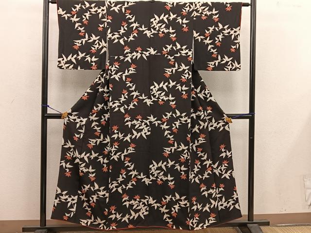 平和屋着物●上質な小紋　草花文　黒地　正絹　逸品　未使用　DABC2994ud 平和屋着物□上質な小紋 草花文 黒地 正絹 逸品 BAAX4805mz