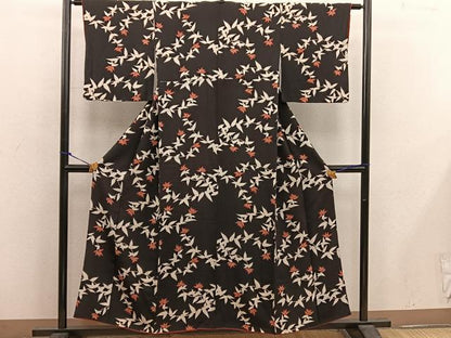 平和屋着物■上質な小紋 草葉文 黒地 正絹 逸品 BAAX1433mz