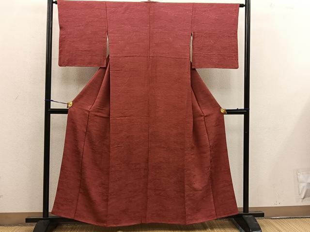 平和屋着物□上質な色無地 草花地紋 蘇芳色 正絹 逸品 BAAX1434mz