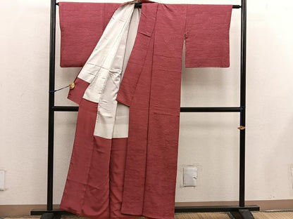 平和屋着物■上質な色無地 草花地紋 蘇芳色 正絹 逸品 BAAX1434mz