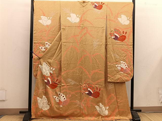 平和屋着物■豪華振袖 駒刺繍 舞蝶文 金彩 正絹 逸品 BAAX1438mz