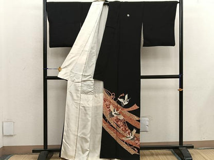 平和屋着物■豪華黒留袖　駒刺繍　飛鶴花文　金彩　正絹　逸品　BAAX1440mz
