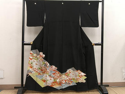平和屋着物■豪華黒留袖　刺繍　飛鶴花文　正絹　逸品　BAAX1444mz