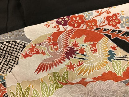 平和屋着物■豪華黒留袖　刺繍　飛鶴花文　正絹　逸品　BAAX1444mz