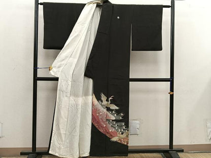 平和屋着物■豪華黒留袖　刺繍　鳳凰　金彩　正絹　逸品　BAAX1450mz