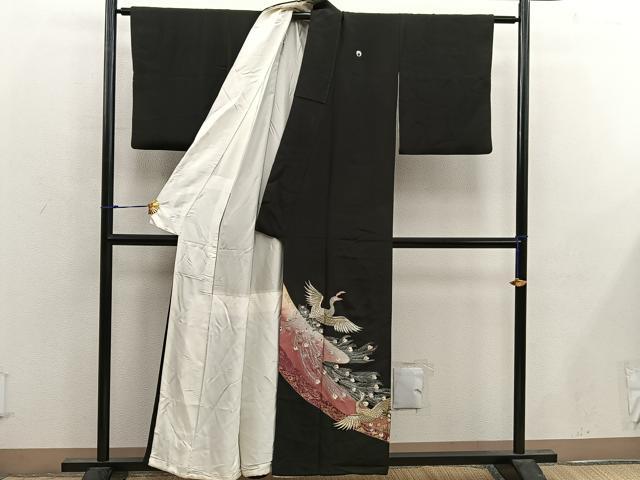 平和屋着物■豪華黒留袖　刺繍　鳳凰　金彩　正絹　逸品　BAAX1450mz