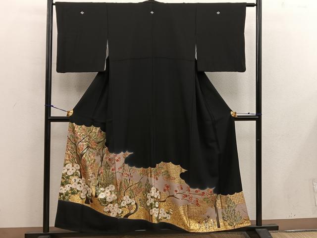 平和屋着物■豪華黒留袖 駒刺繍 菊花文 金彩 正絹 逸品 BAAX1452mz