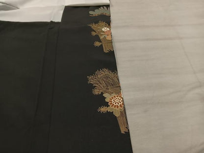 平和屋着物■豪華黒留袖 駒刺繍 御所車花鳥文 金彩 正絹 逸品 BAAX1455mz