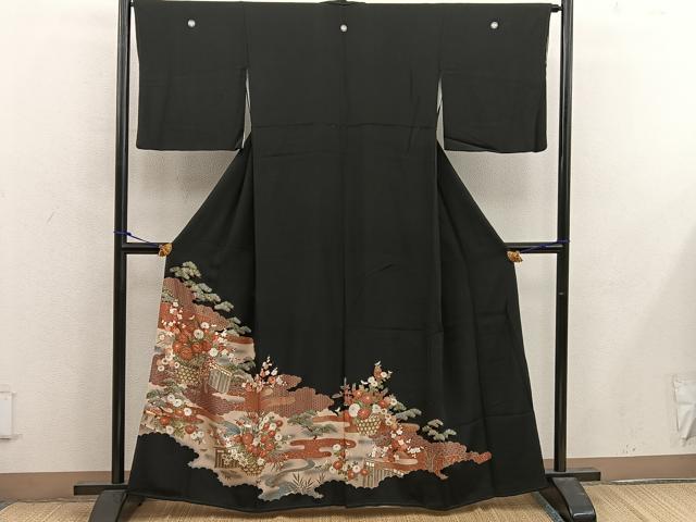 平和屋着物■豪華黒留袖 駒刺繍 菊花文 金彩 正絹 逸品 BAAX1456mz
