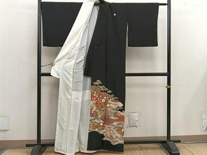 平和屋着物■豪華黒留袖 駒刺繍 菊花文 金彩 正絹 逸品 BAAX1456mz