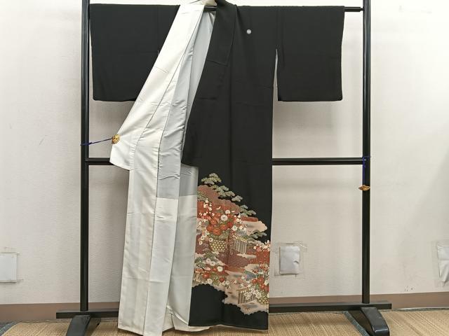 平和屋着物■豪華黒留袖 駒刺繍 菊花文 金彩 正絹 逸品 BAAX1456mz
