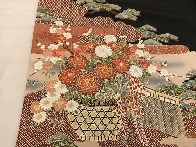 平和屋着物■豪華黒留袖 駒刺繍 菊花文 金彩 正絹 逸品 BAAX1456mz
