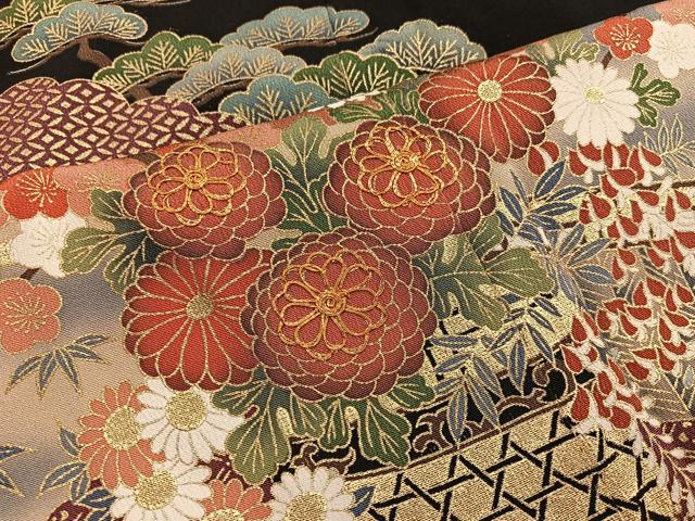 平和屋着物■豪華黒留袖 駒刺繍 菊花文 金彩 正絹 逸品 BAAX1456mz