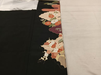 平和屋着物■豪華黒留袖 駒刺繍 菊花文 金彩 正絹 逸品 BAAX1456mz
