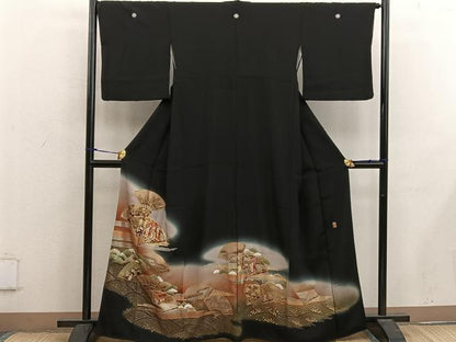 平和屋着物■豪華黒留袖　作家物　駒刺繍　扇面御所車文　暈し染め　金彩　正絹　逸品　BAAX1457mz