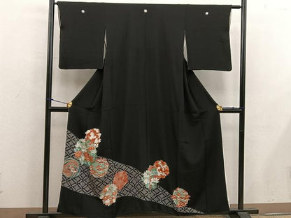 平和屋着物■豪華黒留袖　駒刺繍　草花丸文　正絹　逸品　BAAX1459mz