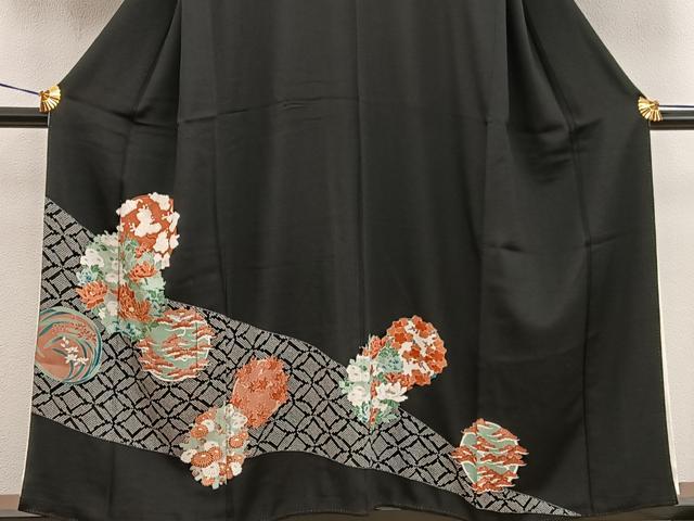 平和屋着物■豪華黒留袖　駒刺繍　草花丸文　正絹　逸品　BAAX1459mz
