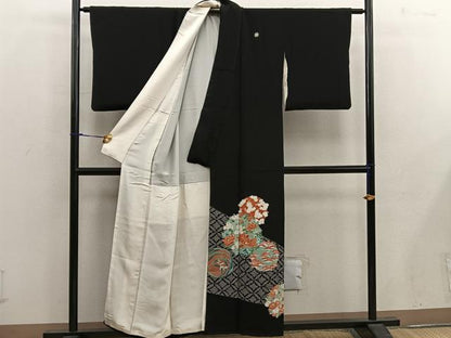 平和屋着物■豪華黒留袖　駒刺繍　草花丸文　正絹　逸品　BAAX1459mz