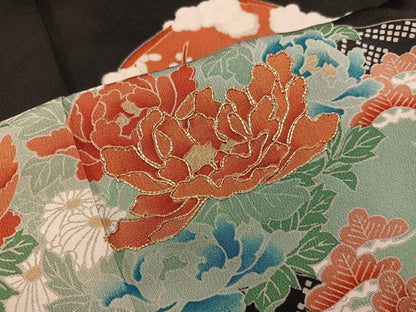 平和屋着物■豪華黒留袖　駒刺繍　草花丸文　正絹　逸品　BAAX1459mz
