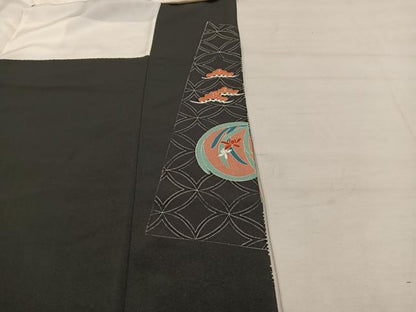 平和屋着物■豪華黒留袖　駒刺繍　草花丸文　正絹　逸品　BAAX1459mz