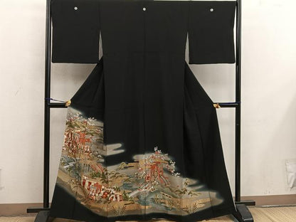 平和屋着物■豪華黒留袖 御所車花文 暈し染め 金彩 正絹 逸品 BAAX1460mz