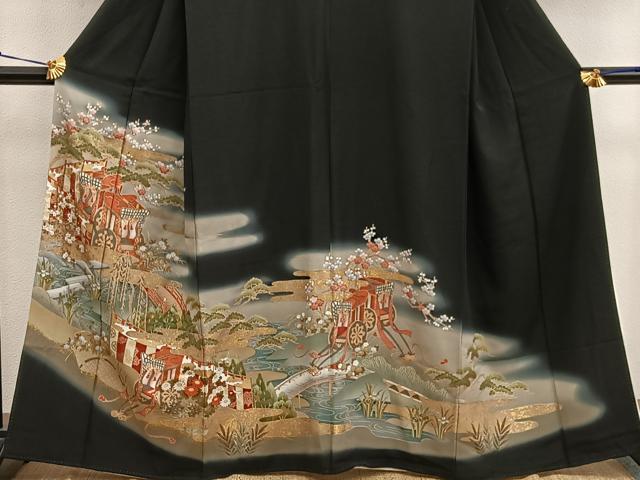平和屋着物■豪華黒留袖 御所車花文 暈し染め 金彩 正絹 逸品 BAAX1460mz