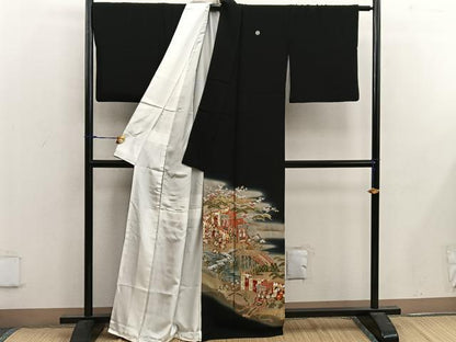 平和屋着物■豪華黒留袖 御所車花文 暈し染め 金彩 正絹 逸品 BAAX1460mz