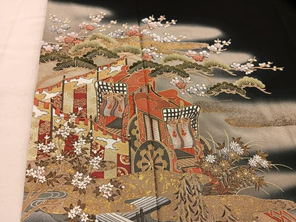平和屋着物■豪華黒留袖 御所車花文 暈し染め 金彩 正絹 逸品 BAAX1460mz