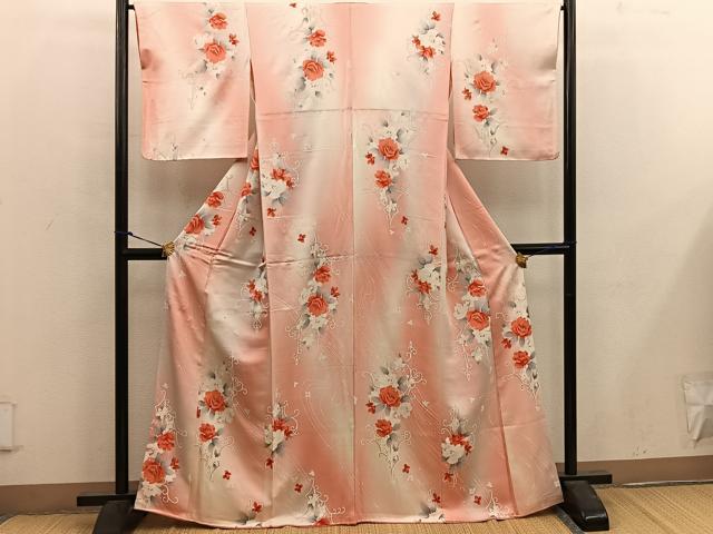 平和屋着物■上質な小紋 牡丹文 暈し染め 正絹 逸品 BAAX1464mz