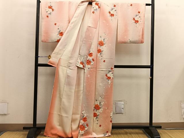平和屋着物■上質な小紋 牡丹文 暈し染め 正絹 逸品 BAAX1464mz