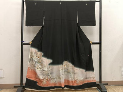 平和屋着物■豪華黒留袖 作家物 刺繍 枝葉文 暈し染め 金彩 正絹 逸品 BAAX1467mz